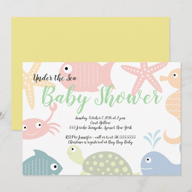 Invitation Sous la mer Créatures Baby shower océanique (Devant / Derrière)