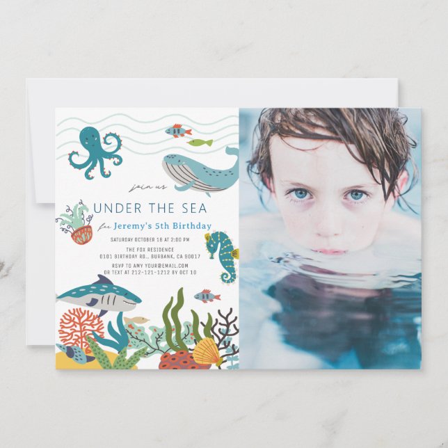 Invitation Sous la mer Créatures Marine Vie Anniversaire Phot (Devant)