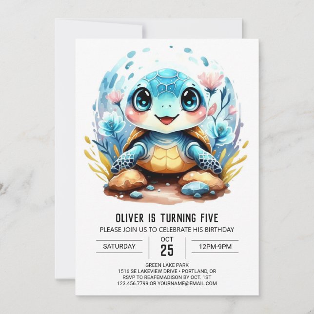 Invitation Sous la mer Custom Chic Turtle Boy Anniversaire (Devant)