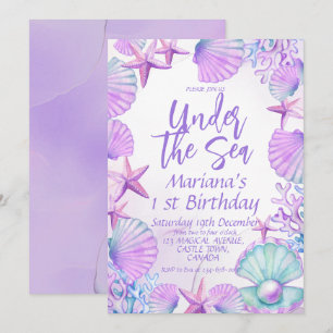 Invitation Sous la Mer Cute Fille 1er Anniversaire