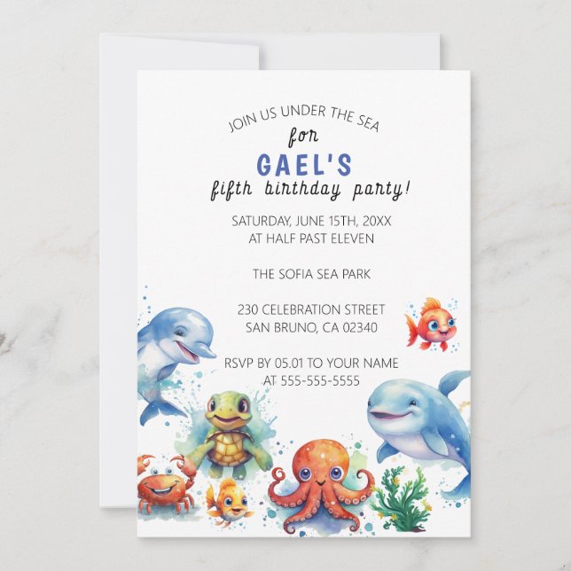 Invitation Sous la mer Cute Nautical Boys fête d'anniversaire (Devant)