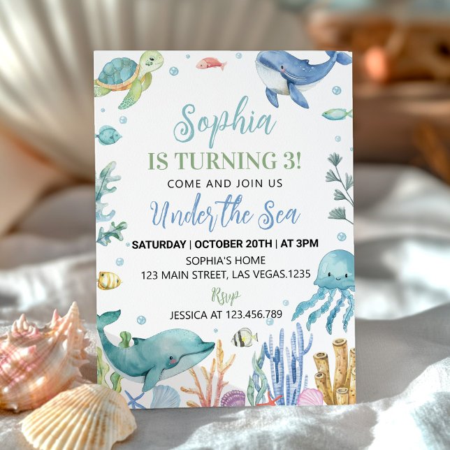 Invitation Sous la mer Cute Ocean Animals Anniversaire (Créateur téléchargé)