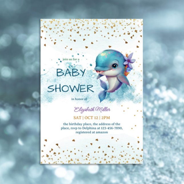 Invitation Sous la mer jolie dauphin bébé bébé garçon douche (Créateur téléchargé)