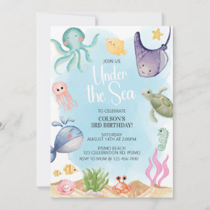 Invitation Sous la mer, les animaux marins, les créatures mar