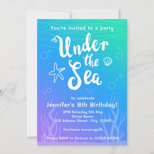 Invitation Sous la mer, les sirènes invitent les enfants à la (Devant)