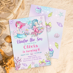Invitation Sous la mer Magique Sirène fête d'anniversaire