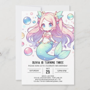 Invitation Sous la mer Mare Sirène Anniversaire