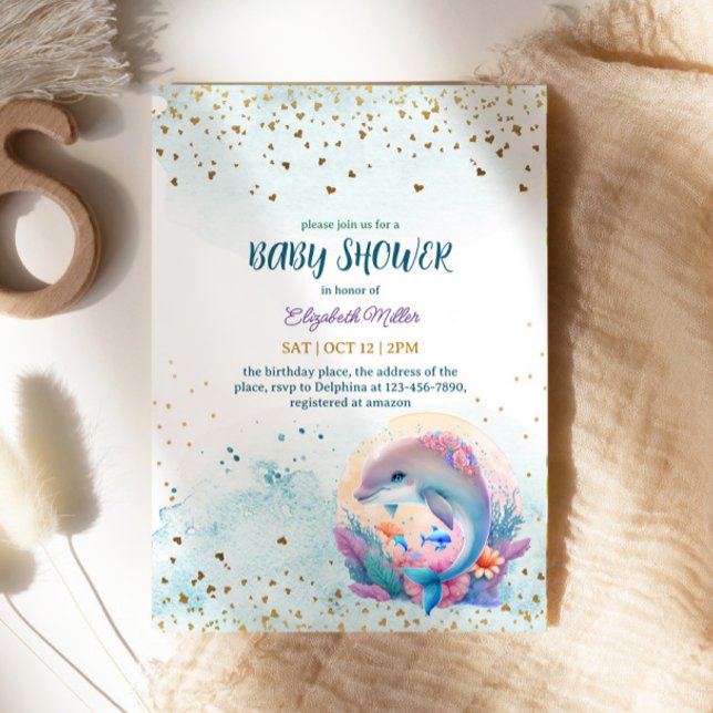 Invitation Sous La Mer Mignonne Dauphin Bébé Fille Douche (Créateur téléchargé)
