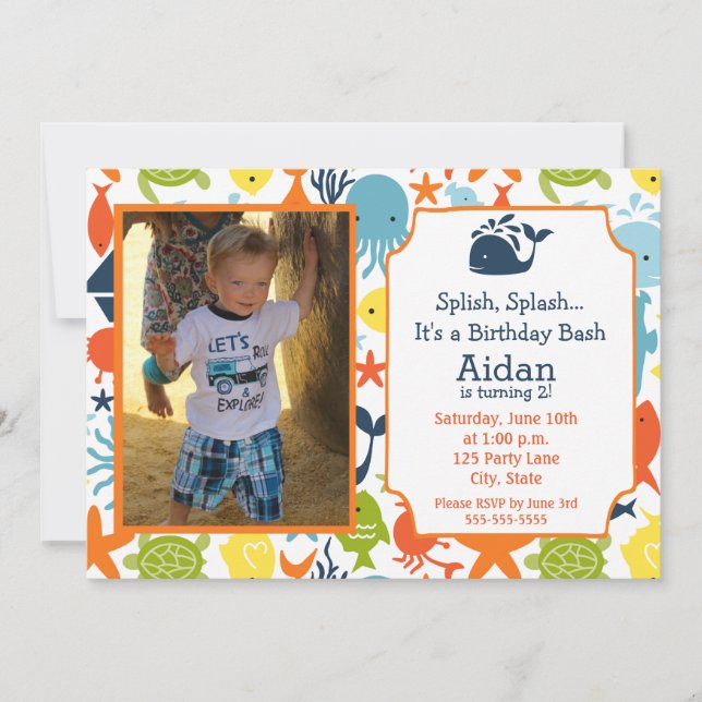 Invitation Sous la mer, Nautique avec photo Anniversaire (Devant)