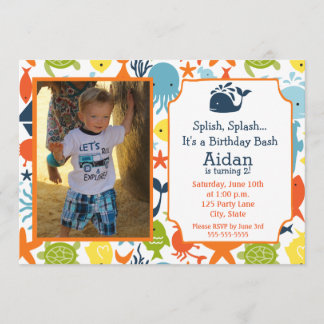 Invitation Sous la mer, Nautique avec photo Anniversaire