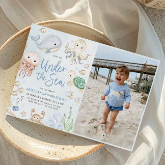 Invitation Sous la mer Océan Animaux Fête d'anniversaire Phot