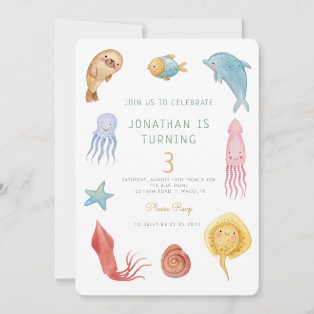 Invitation Sous la mer Océan Animaux La vie marine Anniversai (Devant)