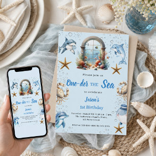 Invitation Sous la mer océan bleu animaux garçon 1er Annivers
