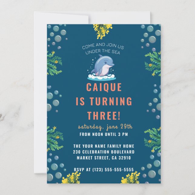 Invitation Sous la mer Ocean Dolphin Boys fête d'anniversaire (Devant)