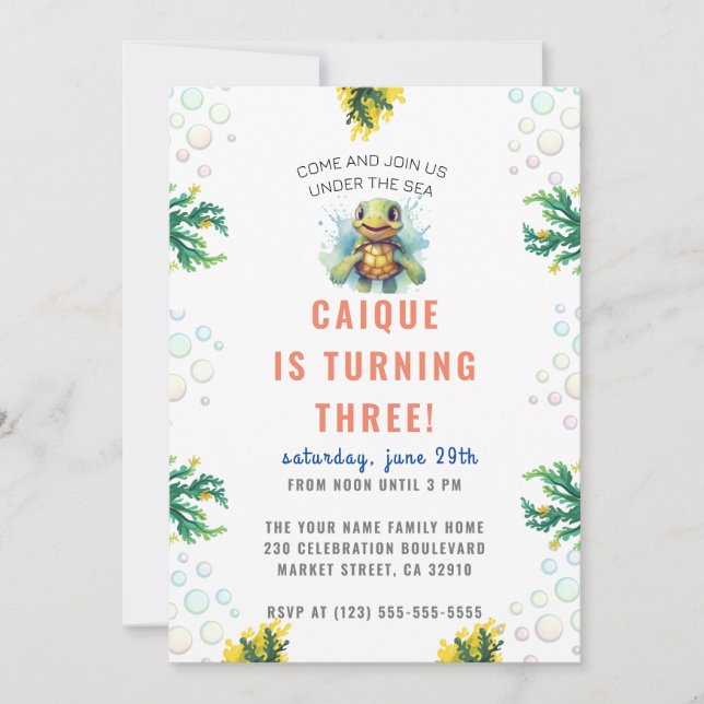 Invitation Sous la mer Ocean Turtle Boys fête d'anniversaire (Devant)