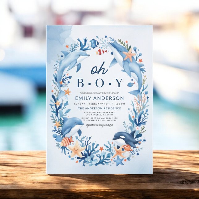 Invitation Sous la mer Oh Boy Baby shower bleu (Créateur téléchargé)
