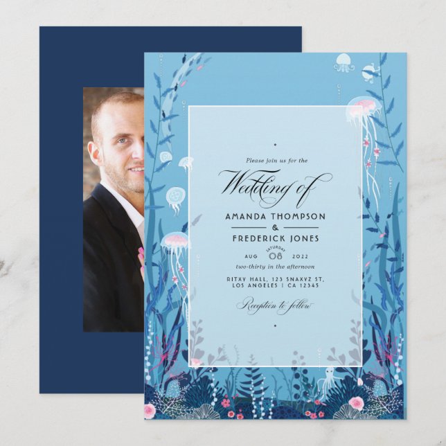Invitation Sous la mer Photo Mariage nautique (Devant / Derrière)