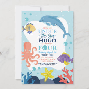 Invitation Sous la mer Quatre Océan Dolphin Octopus 4e