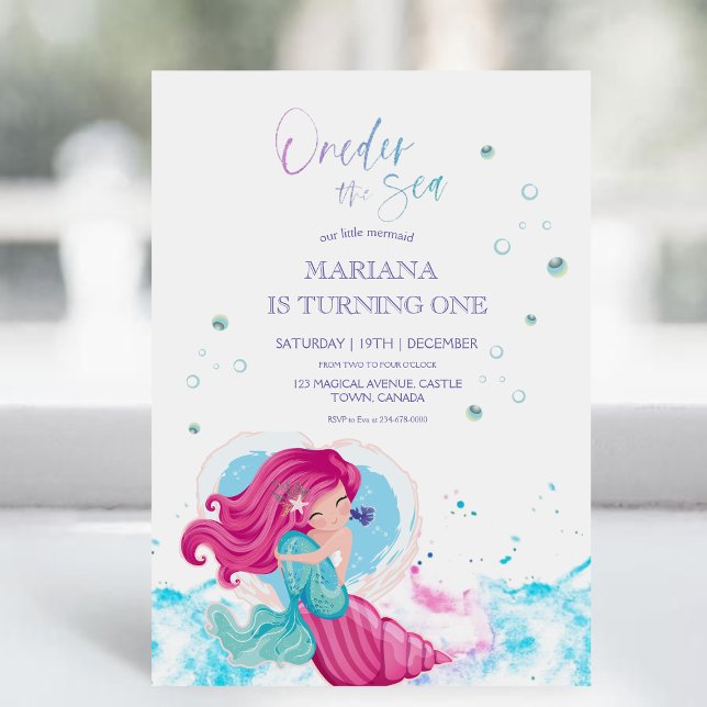 Invitation Sous la mer rose sirène Ocean Girly 1er (Créateur téléchargé)