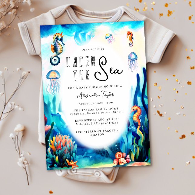 Invitation Sous la mer Seahorse Cute Ocean Baby shower (Créateur téléchargé)