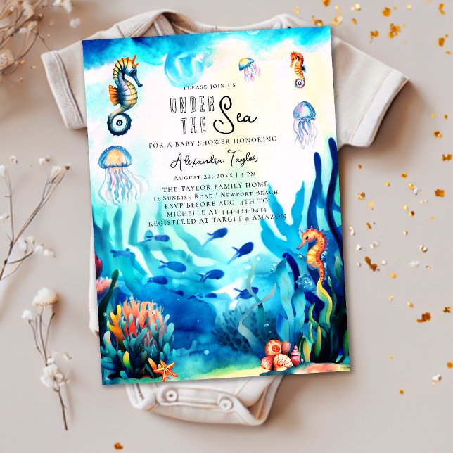 Invitation Sous la mer Seahorse Jellyfish mignonne Baby showe (Créateur téléchargé)