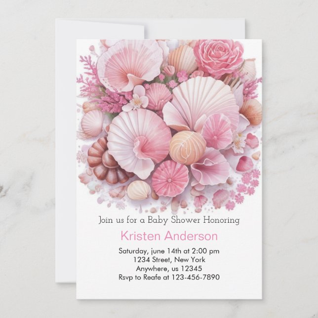 Invitation Sous la mer Shell Celebration Girl Baby shower (Devant)