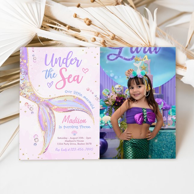 Invitation Sous la mer Sirène 3e fête d'anniversaire Photo (Créateur téléchargé)