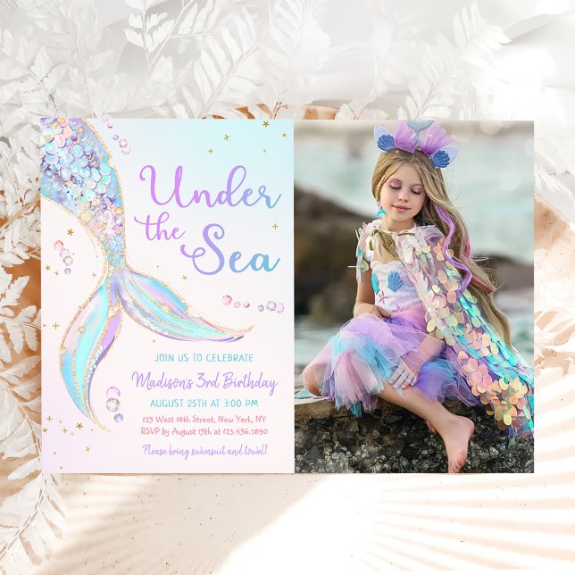 Invitation Sous la mer Sirène 3e fête d'anniversaire Photo (Créateur téléchargé)