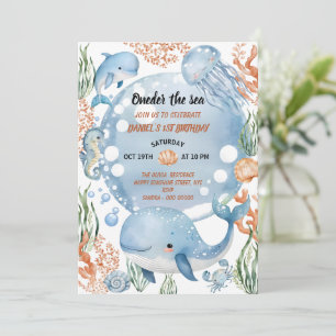 Invitation Sous la Mer Sirène Aquarelle 1er Anniversaire