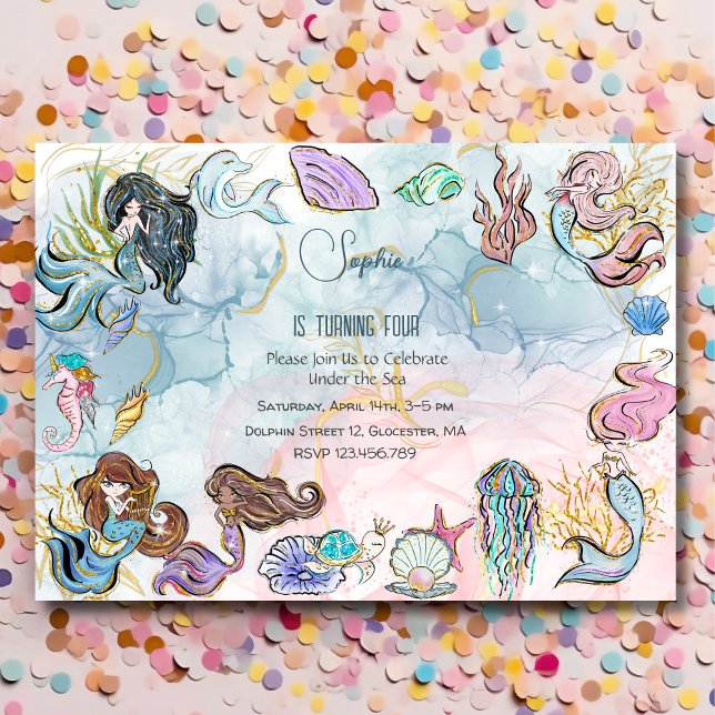 Invitation Sous la mer Sirènes anniversaire de enfant (Créateur téléchargé)