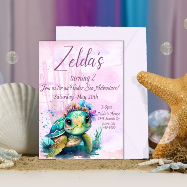 Invitation Sous la mer, Tortue 2e anniversaire, (Créateur téléchargé)