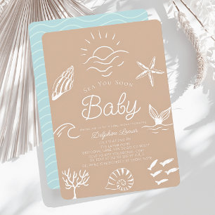 Invitation Sous la mer, vous bientôt Baby shower Brown
