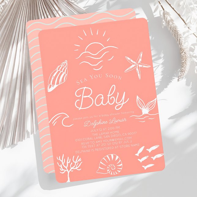 Invitation Sous la mer, vous bientôt Baby shower de fille ros (Créateur téléchargé)
