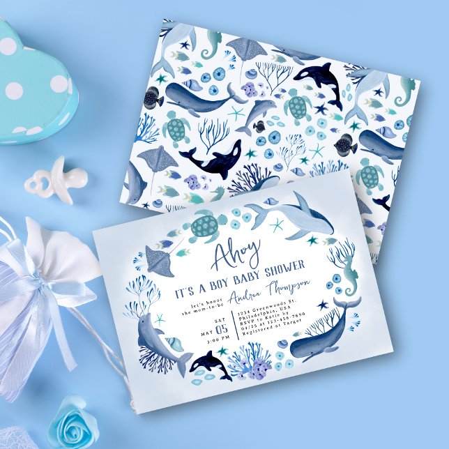 Invitation Sous l'Ahoy bleu mer C'est un Baby shower garçon (Créateur téléchargé)
