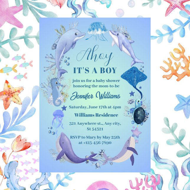 Invitation Sous l'Ahoy bleu mer C'est un Baby shower garçon (Créateur téléchargé)