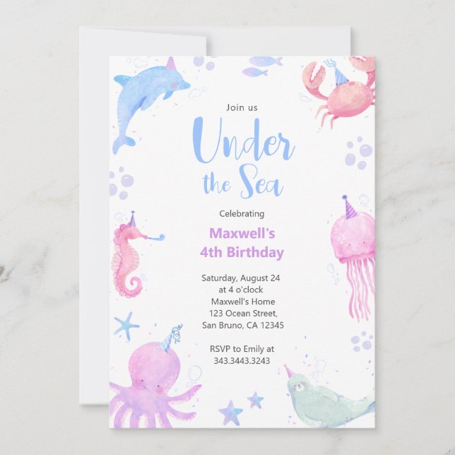 Invitation Sous l'Anniversaire de enfant marin (Devant)