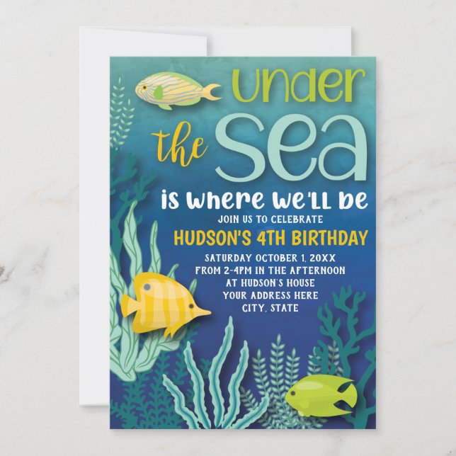 Invitation Sous l'aquarelle de la mer Ocean fête d'anniversai (Devant)