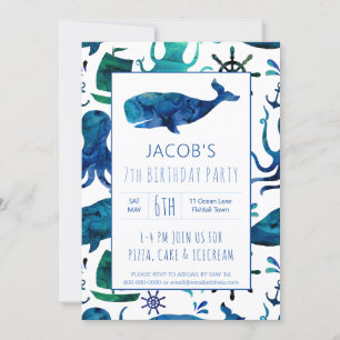 Invitation Sous l'aquarelle de mer Enfants baleines Anniversa