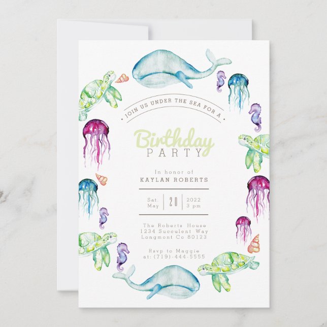Invitation Sous l'aquarelle marine | Anniversaire (Devant)