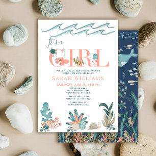 Invitation Sous l'aquarelle marine C'est un Baby shower fémin