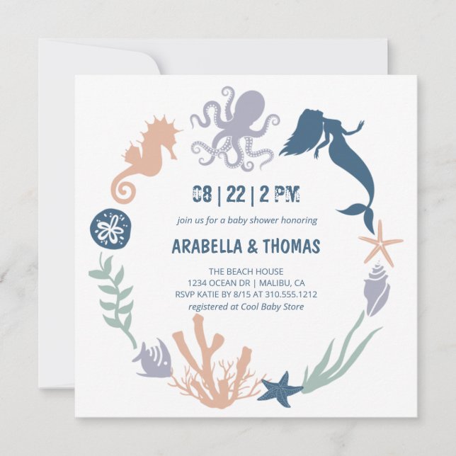 Invitation Sous le Baby shower d'animaux de l'océan marin (Devant)