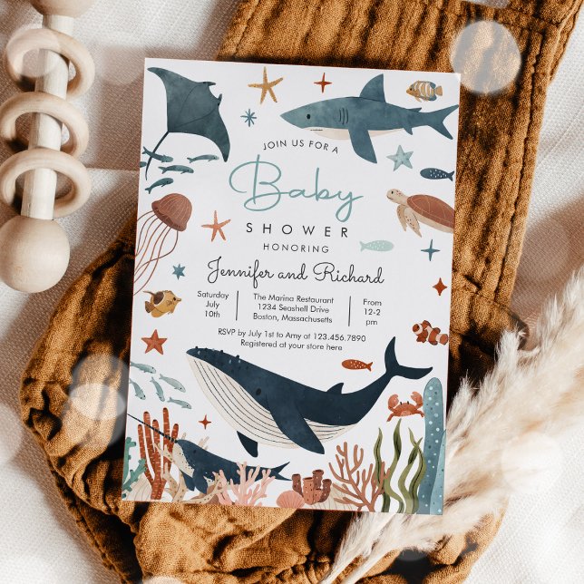 Invitation Sous le Baby shower d'animaux de l'océan marin (Créateur téléchargé)