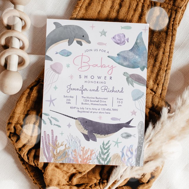 Invitation Sous le Baby shower d'animaux de l'océan marin (Créateur téléchargé)