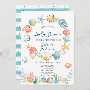 Invitation Sous le Baby shower d'aquarelle de l'océan marin