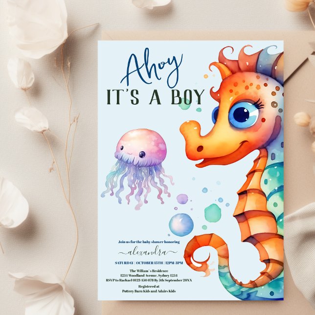 Invitation Sous le Baby shower d'aquarelle de mer (Créateur téléchargé)