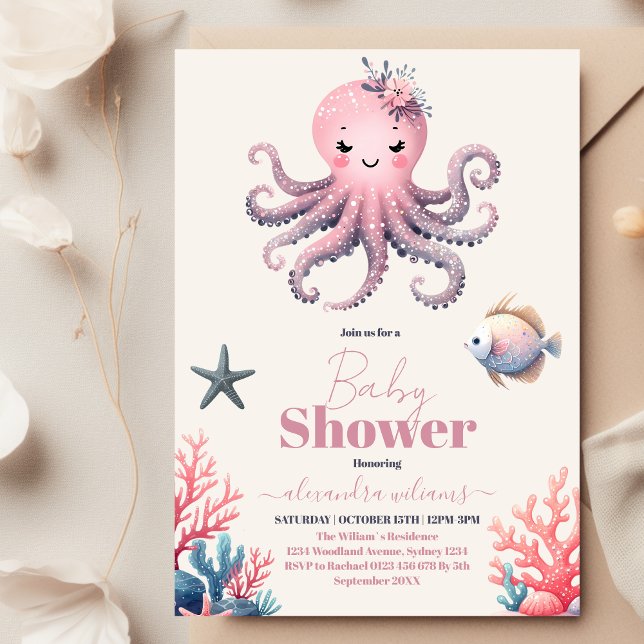 Invitation Sous le Baby shower d'aquarelle de mer (Créateur téléchargé)