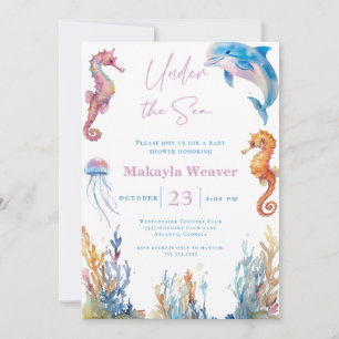 Invitation Sous le Baby shower d'aquarelle des animaux marins