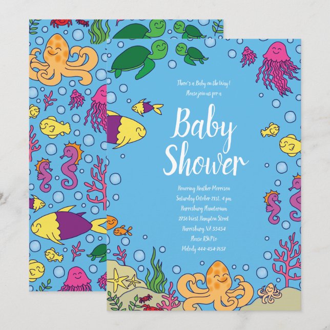 Invitation Sous le Baby shower de la mer Poisson Océan (Devant / Derrière)