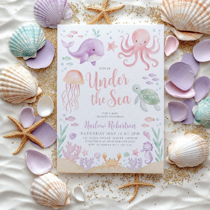 Invitation Sous le Baby shower de mer Ocean Girl brillant