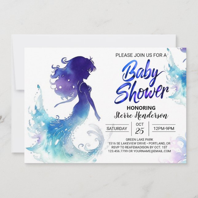 Invitation Sous le Baby shower de Soirée de Sirène de Mer (Devant)
